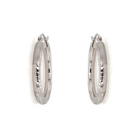 31045 14K WHITE GOLD SATIN FINISH WITH DIAMOND CUT LEAF DESIGN SMALL HOOPS