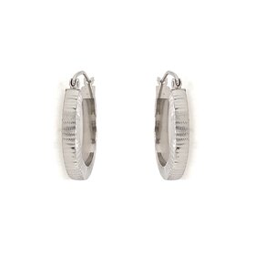 31044 14K WHITE GOLD HIGH POLISHED STRIPED DIAMOND CUT SMALL HOOPS
