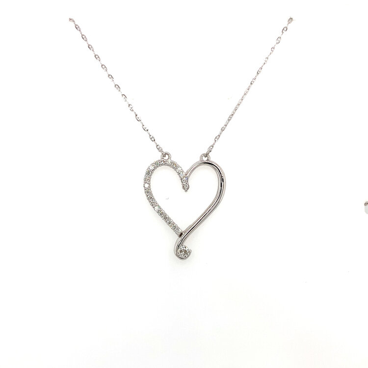 70394 14K WHITE GOLD .30TCW DIAMOND OPEN HEART PENDENT SET