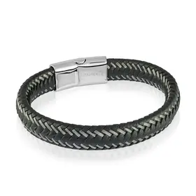 Slb106 ITALGEM STAINLESS STEEL BLACK LEATHER MIX BRAIDED BRACELET
