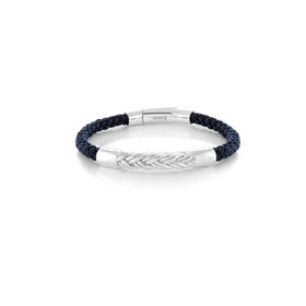 SLB593 ITALGEM STEEL GUN STEEL CLASP AND BAR DARK BLUE LEATHER BRACELET