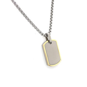 SP338 ITALGEM STEEL GOLD IP PLATED BRUSH CENTER DOGTAG PENDENT SET