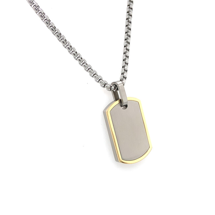 SP338 ITALGEM STEEL GOLD IP PLATED BRUSH CENTER DOGTAG PENDENT SET