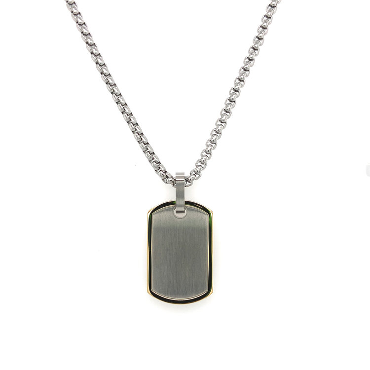 SP338 ITALGEM STEEL GOLD IP PLATED BRUSH CENTER DOGTAG PENDENT SET