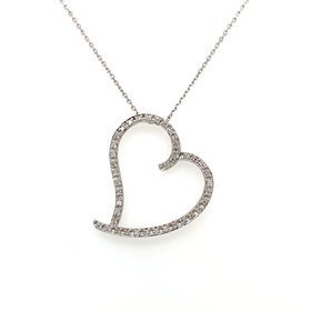 70397 14K WHITE GOLD .20TCW DIAMOND OPEN HEART PENDANT  SET