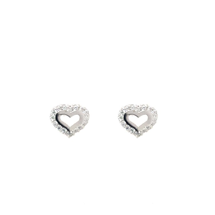 31057 14K WHITE GOLD CUBIC ZIRCONIA HIGH POLISH CUT OUT HEART SCREWBACK BABY EARRINGS