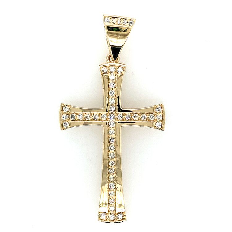 77283 14K YELLOW GOLD 1CT DIAMOND TAPERED EDGES CROSS