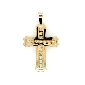 77284 14K YELLOW GOLD .36TCW DIAMOND DOUBLE LAYER RAISED 2'' CROSS