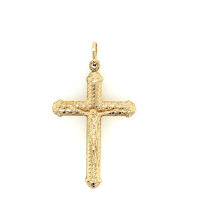 77042 14K YELLOW GOLD SNAKESKIN TEXTURE TUBE CAP EDGE CRUCIFIX 1.75''