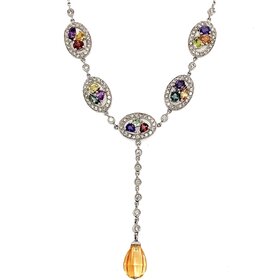 60147 14K WHITE GOLD 1.5CTW DIAMOND MULTICOLOR SAPPHIRE  DROP CITRINE COCKTAIL NECKPIECE