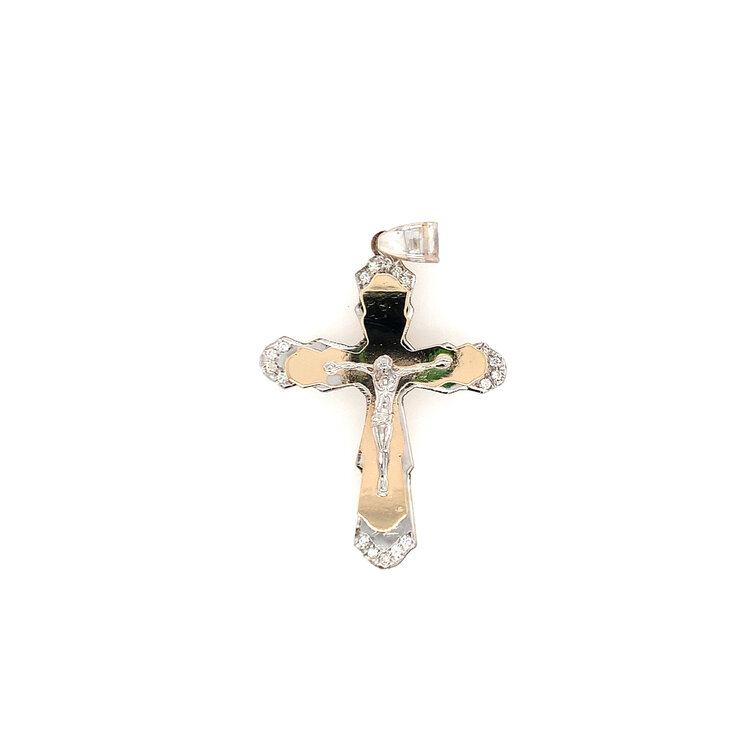 77891 14K TWO TONE DOUBLE PLATE .20TCW DIAMOND CRUCIFIX 1.8’’