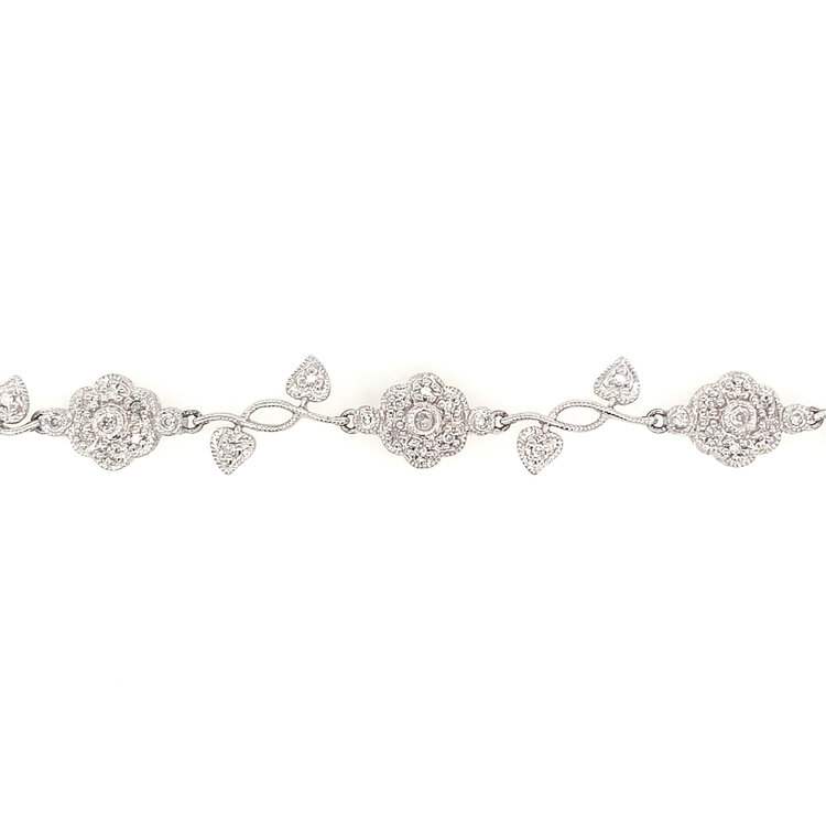 20271 18K WHITE GOLD DIAMOND FLORAL VINE FANCY BRACELET