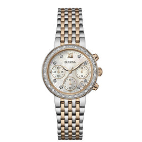 Bulova BULOVA 2 TONE DIAMOND BEZEL CHRONOGRAPH MOTHER OF PEARL DAIL LEDIES WATCH