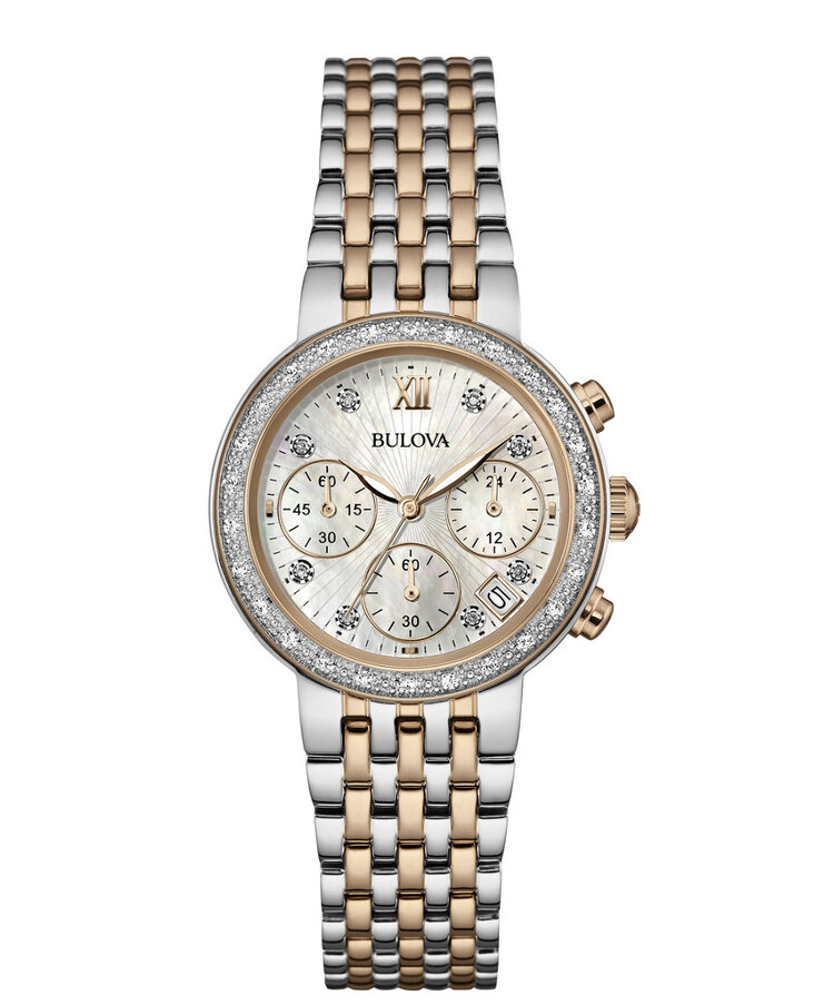 Bulova BULOVA 2 TONE DIAMOND BEZEL CHRONOGRAPH MOTHER OF PEARL DAIL LEDIES WATCH