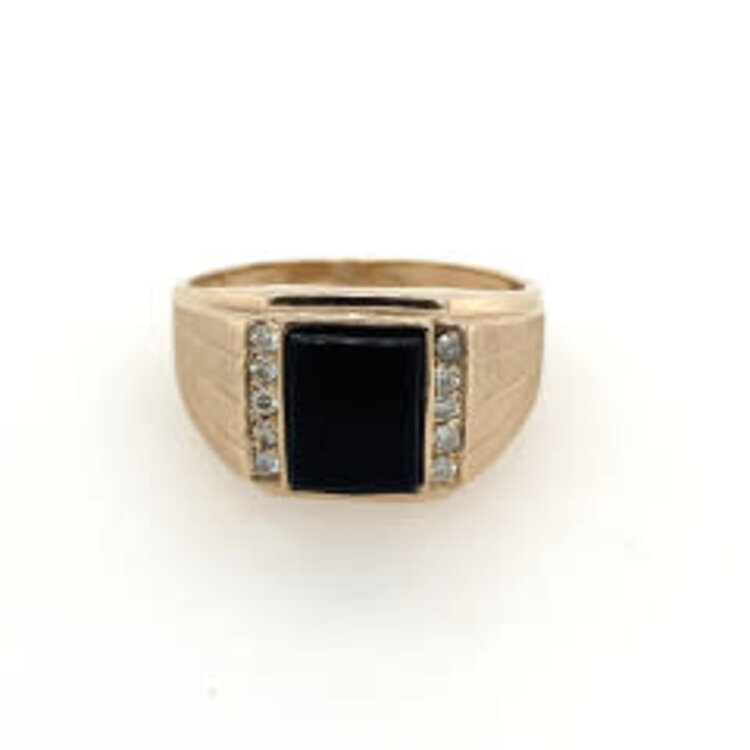 45058 14K YELLOW GOLD .25TCW DIAMOND BODER WITH RECTANGULAR ONYX SATIN FINISH MENS RING