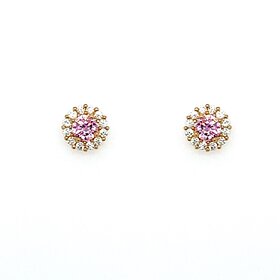 31066 14K YELLOW GOLD PINK CUBIC ZIRCONIA TURTLE SCREWBACK BABY EARRINGS