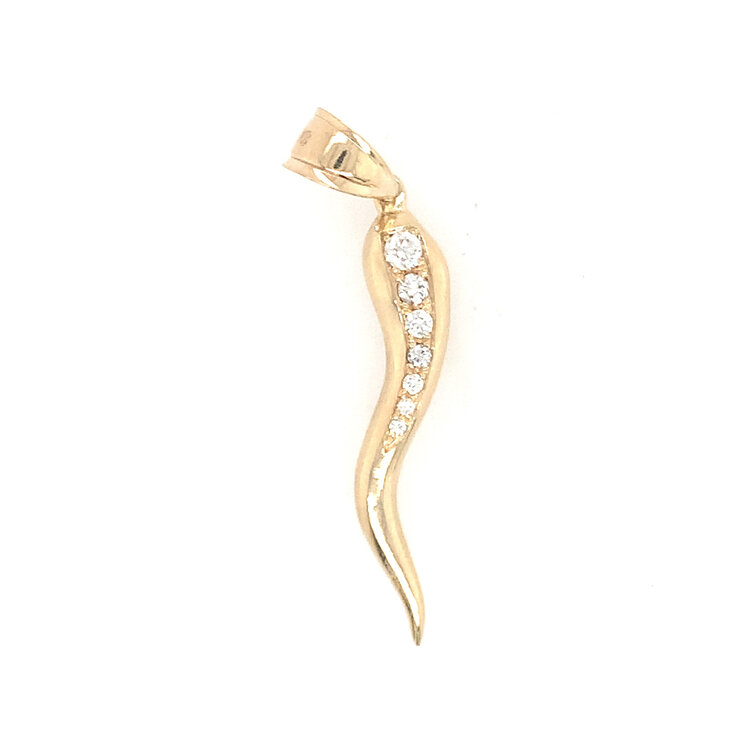 78122 14K YELLOW GOLD .27TCW DIAMOND ITALIAN HORN CHARM 1.75''