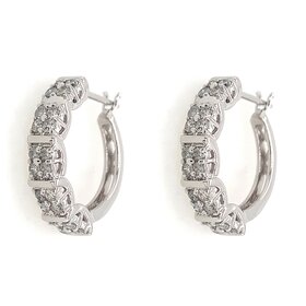 31106 14K WHITE GOLD 1CT 2 ROW DIAMOND HOOPS
