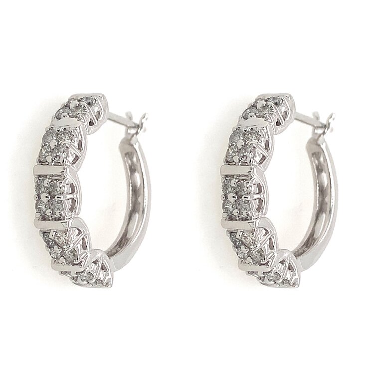 31106 14K WHITE GOLD 1CT 2 ROW DIAMOND HOOPS