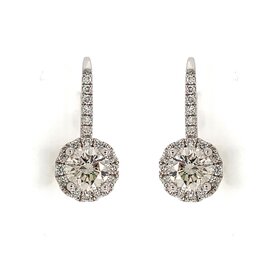 30618 18K WHITE GOLD 1.42TCW HALO DIAMOND HANGING EARRINGS