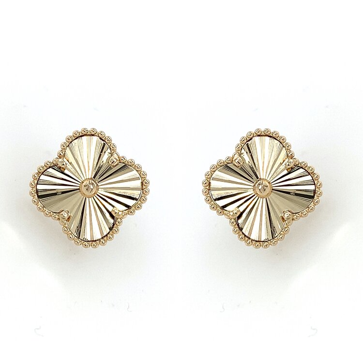 31107 14K YELLOW GOLD 13MM STARBURST CLOVER STUDS