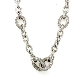 60168 14K WHITE GOLD 16'' 2CT DIAMOND OPEN OVAL LINKS NECKLACE