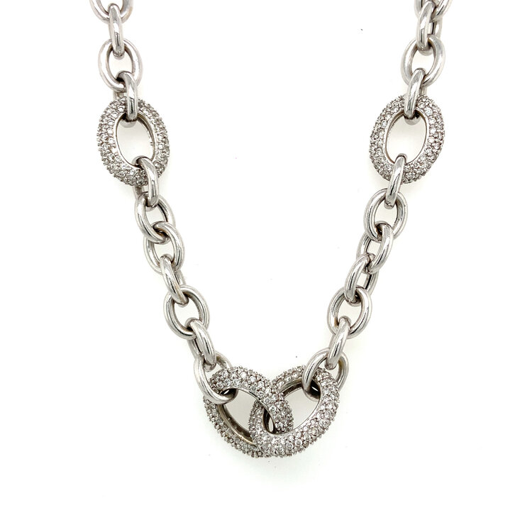 60168 14K WHITE GOLD 16'' 2CT DIAMOND OPEN OVAL LINKS NECKLACE