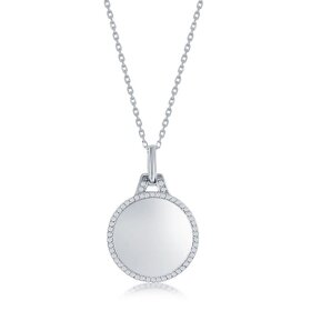 M-7038 Sterling Silver Polished Circle w/CZ Border Necklace