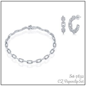 7832 Sterling Silver Cubic Zirconia Paper Clip hoops