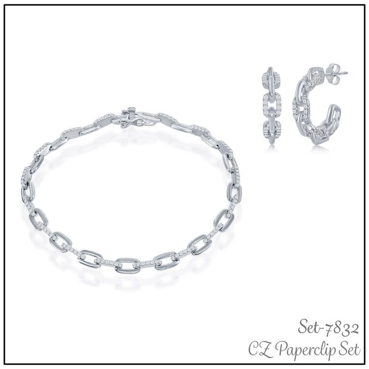 7832 Sterling Silver Cubic Zirconia Paper Clip hoops