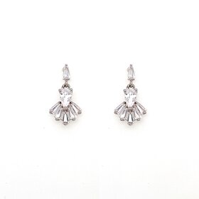 D-7204 STERLING SILVER CUBIC ZIRCONIA SMALL DANGLING CHANDELIER STUDS