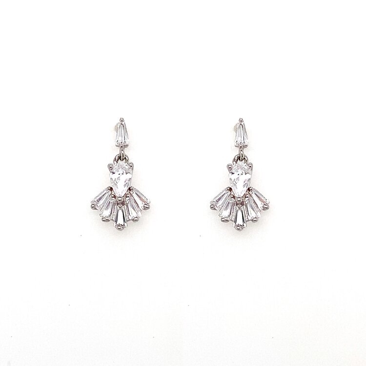 D-7204 STERLING SILVER CUBIC ZIRCONIA SMALL DANGLING CHANDELIER STUDS