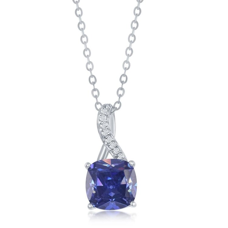 K-6720 Sterling Silver Half CZ Figure 8 with Square Tanzanite CZ Pendant