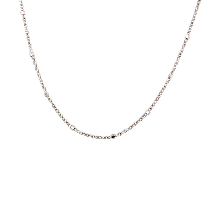 50373 14K WHITE GOLD 17" CABLE LINK AND SQUARE BEADED CHAIN