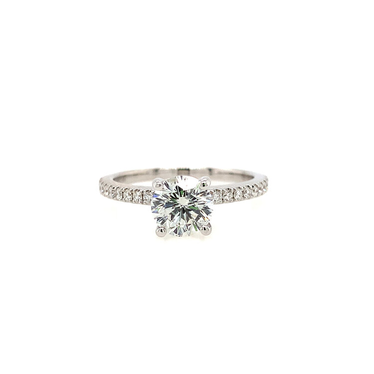 47610 18K WHITE GOLD .96CT ROUND G COLOR I1  DIAMOND .24TCW DIAMOND HIDDEN HALO SETTING RING