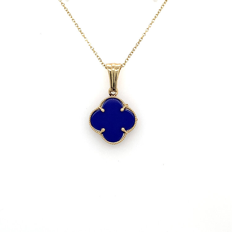 70415 14K YELLOW GOLD BLUE CLOVER 13MM PENDENT SET
