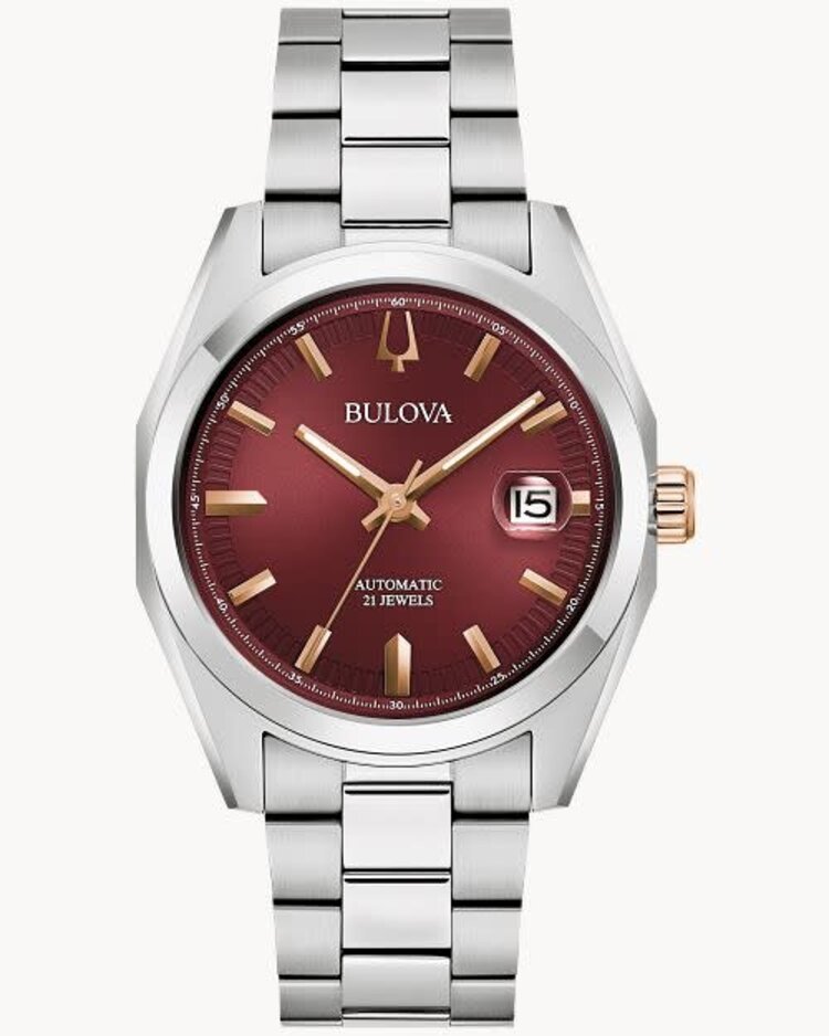 Bulova BULOVA STAINLESS STEEL MEN'S SURVEYOR BURGUNDY WITH ROSE GOLD DIAL MARKERS WATCH