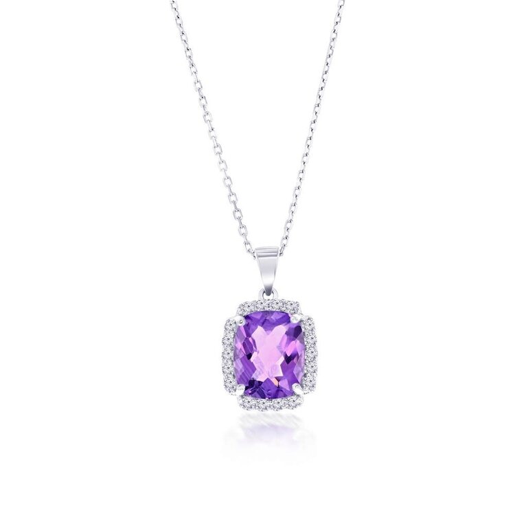 BLK-9134 Sterling Silver, Amethyst, White Topaz Border Pendant Set