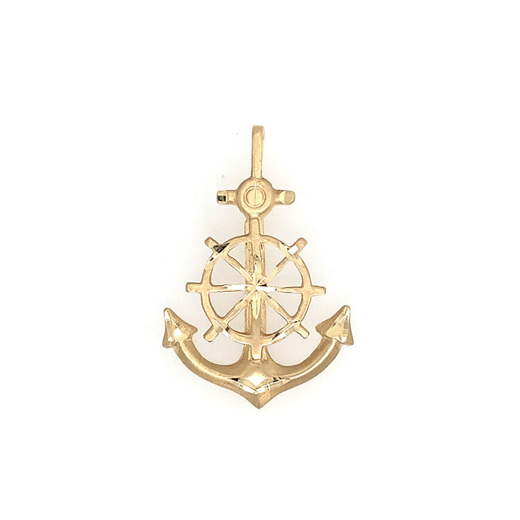 78126 14K YELLOW GOLD MATT FINISH AND DIAMOND CUT ANCHOR CHARM 1.25"
