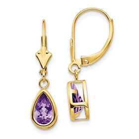 31114 14K YELLOW GOLD BEZEL SET AMETHYST DANGLING EARRINGS