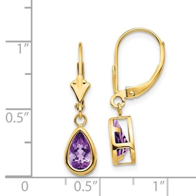 31114 14K YELLOW GOLD BEZEL SET AMETHYST DANGLING EARRINGS