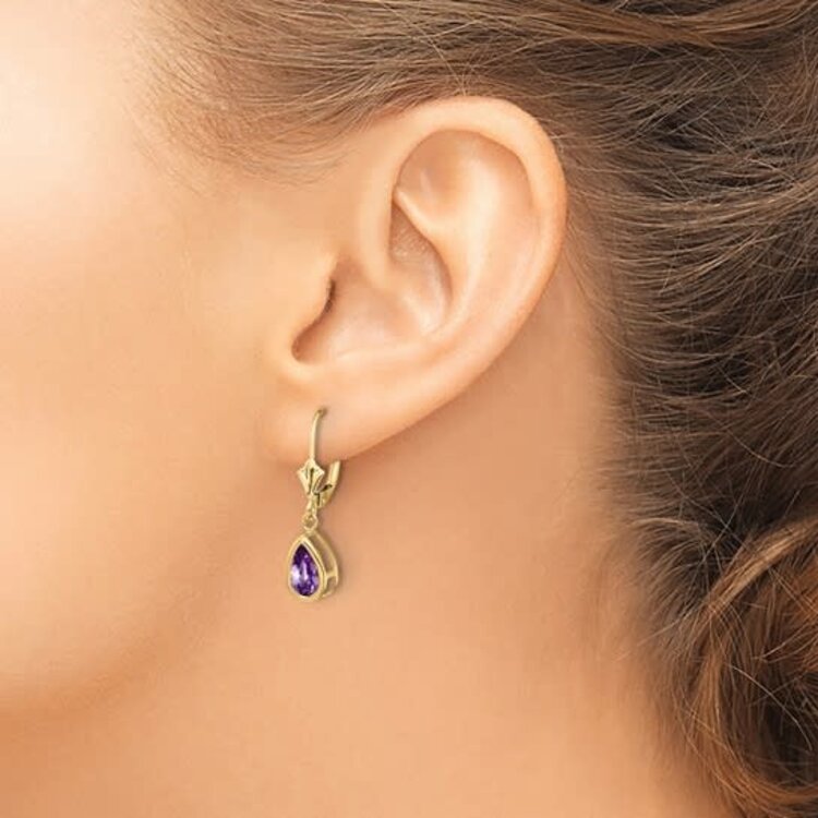 31114 14K YELLOW GOLD BEZEL SET AMETHYST DANGLING EARRINGS