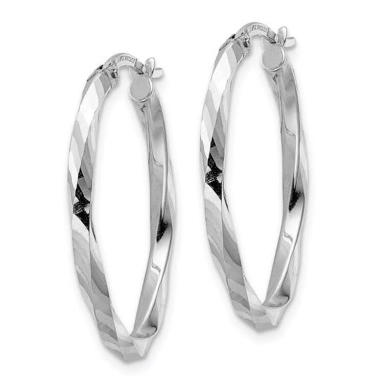 31121 14K WHITE GOLD DIAMOND CUT OVAL TWISTED HOOPS 2.5x20x29mm