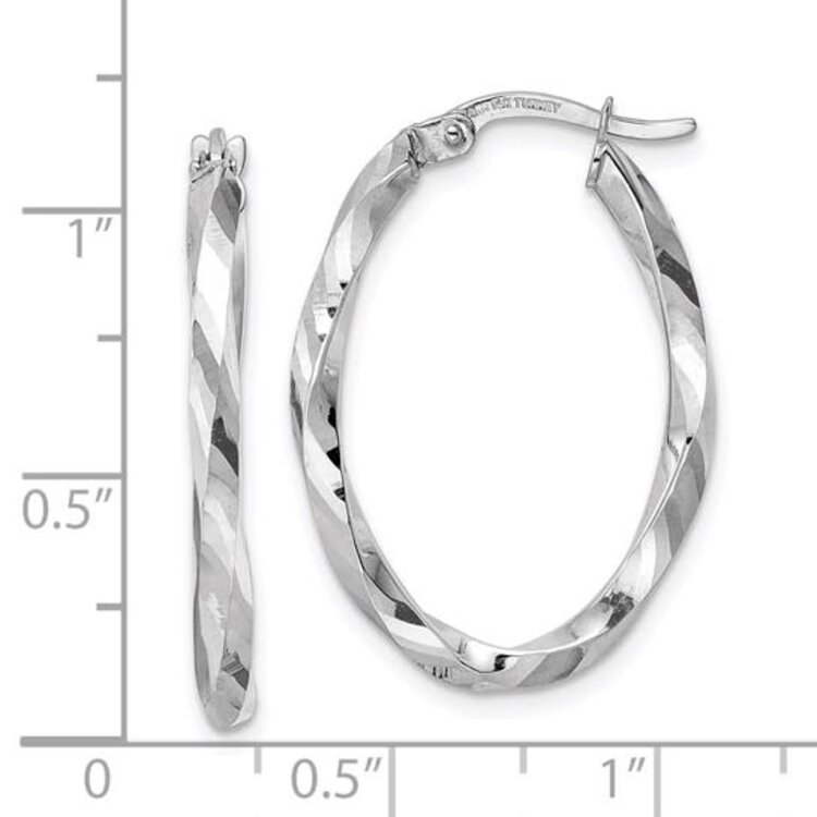 31121 14K WHITE GOLD DIAMOND CUT OVAL TWISTED HOOPS 2.5x20x29mm