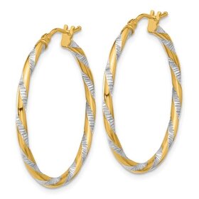31122 14K 2 TONE DIAMOND CUT SERPENTINE WRAPPED HOOPS