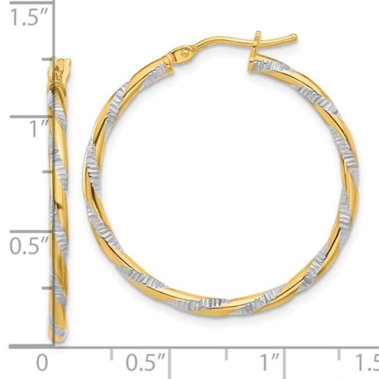 31122 14K 2 TONE DIAMOND CUT SERPENTINE WRAPPED HOOPS
