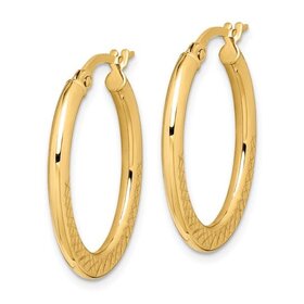 31126 14K YELLOW GOLD DIAMOND CUT BOTTOM OVAL HOOPS