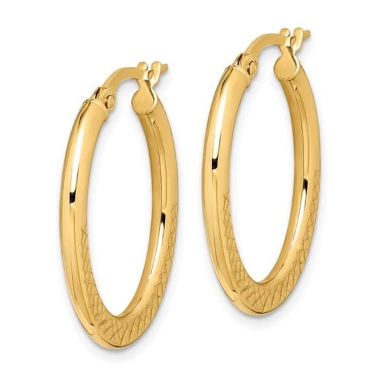 31126 14K YELLOW GOLD DIAMOND CUT BOTTOM OVAL HOOPS