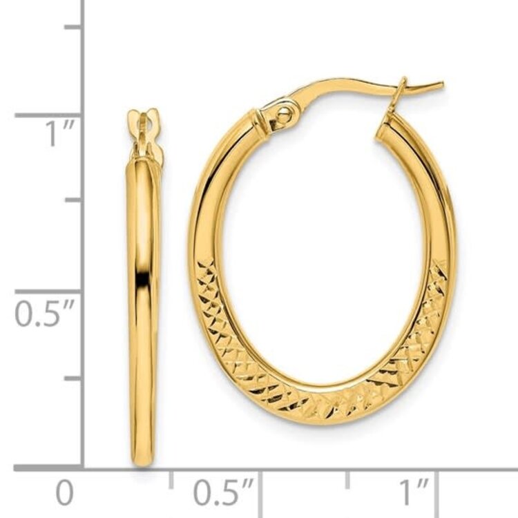 31126 14K YELLOW GOLD DIAMOND CUT BOTTOM OVAL HOOPS