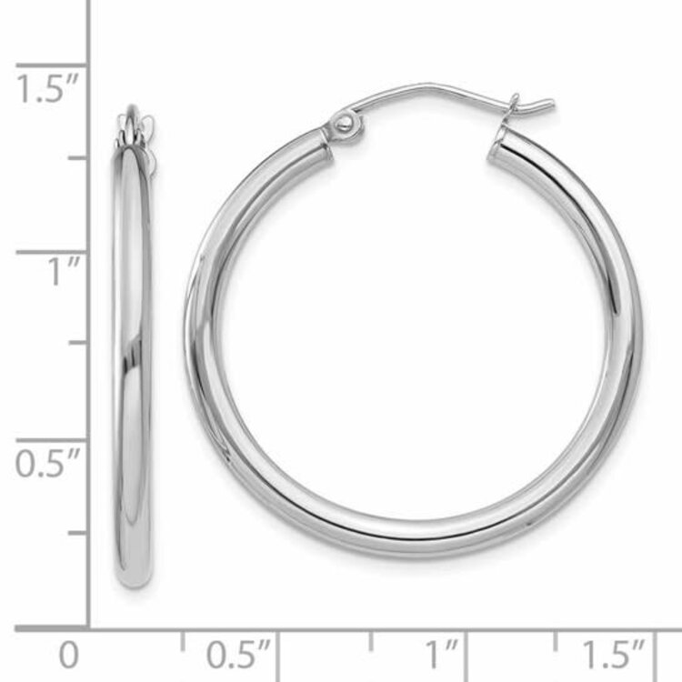 31127 14K WHITE GOLD HIGH POLISH 2.5MM HOOPS 1.25’’